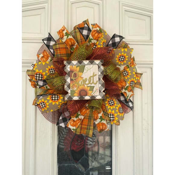 3 Piece Fall Wreath & Swag Set Home Sweet Home Pumpkin Sunflower Door Hanger - Picture 2 of 8
